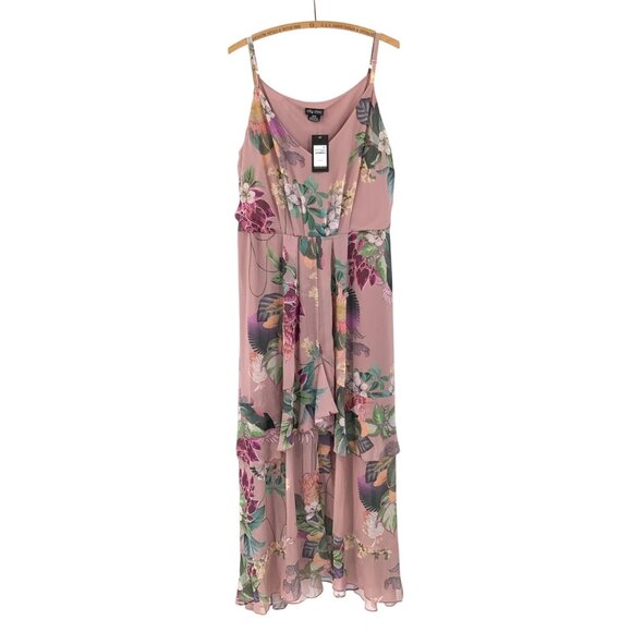 City Chic Pink Heartwine Floral Maxi Dress Size 18 Spaghetti Straps Ruffle - Picture 7 of 10